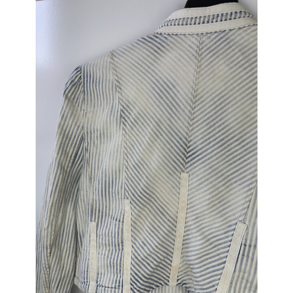 Free People Distressed Factory Bleached Out Indigo Cassie Jacket Crop Medium - Picture 13 of 16